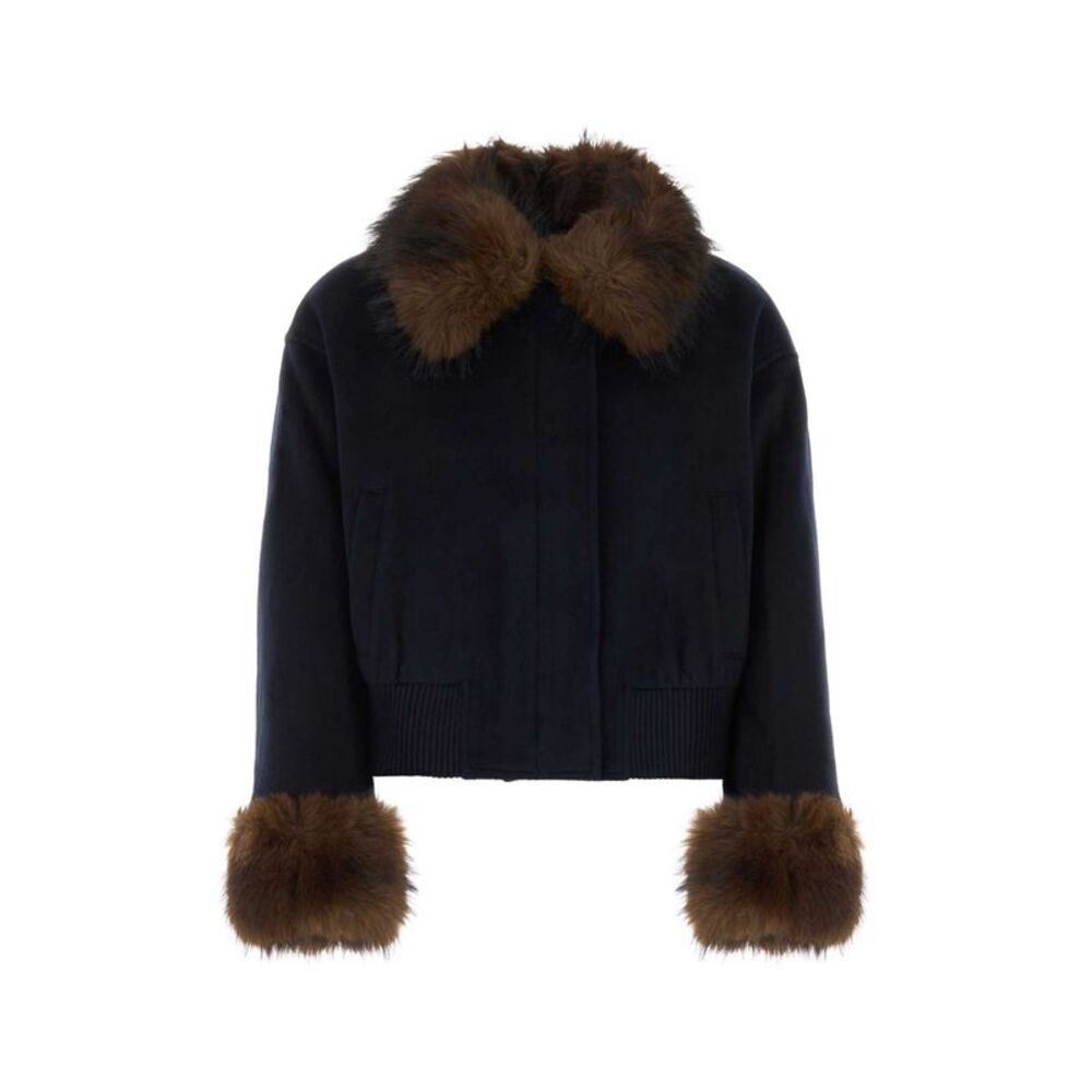 Self Portrait Women Dark Blue Wool Blend Bomber Jacket